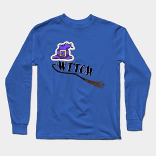 Purple witch hat - Witch stick Long Sleeve T-Shirt